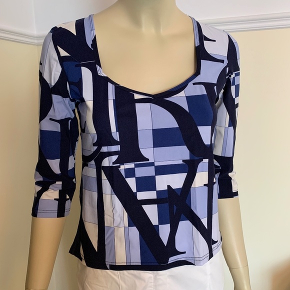 Nina Ricci Signature Monogram Top Nylon Blend Blue & Cream Made in Italy Sz 42 - Picture 8 of 9